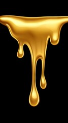 Golden liquid gracefully drips against a dark background, creating a striking visual with space for text or graphic elements