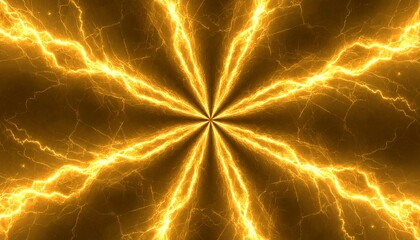 中央から放射する黄金の稲妻. Golden Lightning Radiating from the Center. AI generated.