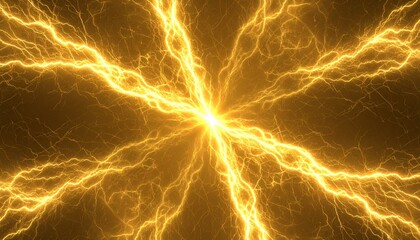 中央から放射する黄金の稲妻. Golden Lightning Radiating from the Center. AI generated.