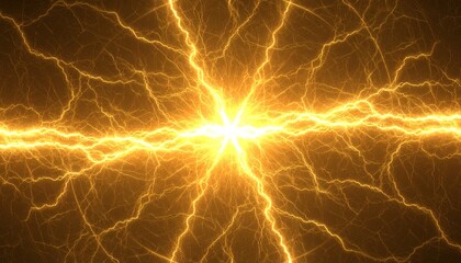中央から放射する黄金の稲妻. Golden Lightning Radiating from the Center. AI generated.