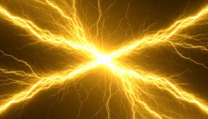 中央から放射する黄金の稲妻. Golden Lightning Radiating from the Center. AI generated.