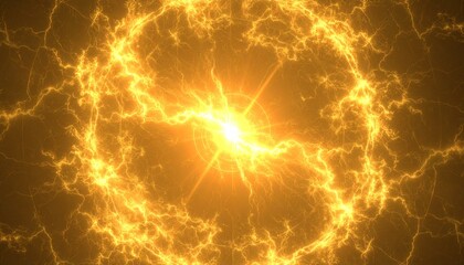 中央から放射する黄金の稲妻. Golden Lightning Radiating from the Center. AI generated.