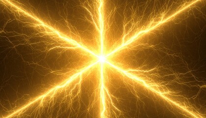 中央から放射する黄金の稲妻. Golden Lightning Radiating from the Center. AI generated.