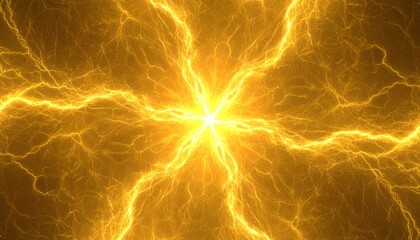 中央から放射する黄金の稲妻. Golden Lightning Radiating from the Center. AI generated.