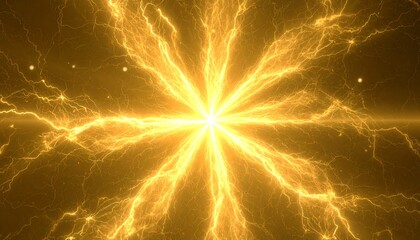 中央から放射する黄金の稲妻. Golden Lightning Radiating from the Center. AI generated.