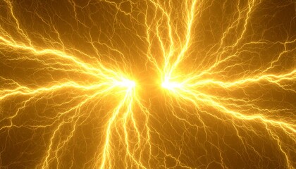 中央から放射する黄金の稲妻. Golden Lightning Radiating from the Center. AI generated.