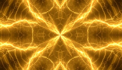中央から放射する黄金の稲妻. Golden Lightning Radiating from the Center. AI generated.