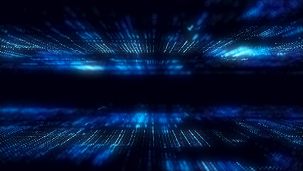 Digital blue background of particles. Abstract futuristic illustration. Big data visualization. Technology dynamic dots background. 3D rendering.