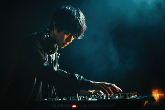 DJ Mixing Music at Night
