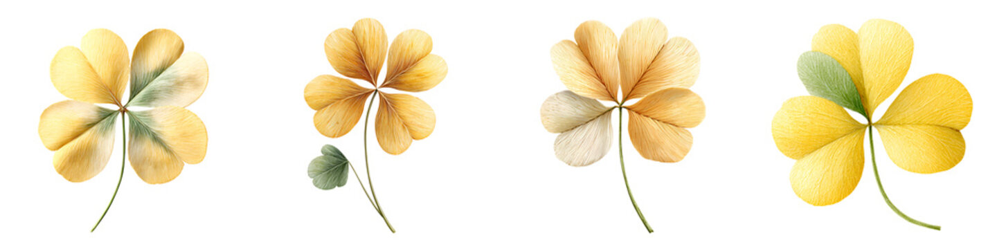 Golden Clover Collection Isolated on White Background