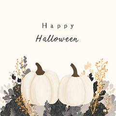 Halloween greeting card layout blank space for text ornamental pumpkins and foliage 
