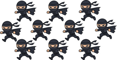 Naklejka premium cute ninja character illustration, cartoon warrior running pose, Japanese assassin chibi style vector, martial arts fighter animation, stealth hero icon design, comic game mascot