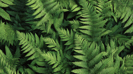 An overhead shot showcasing an abundance of green fern leaves, creating a dense and textured foliage landscape