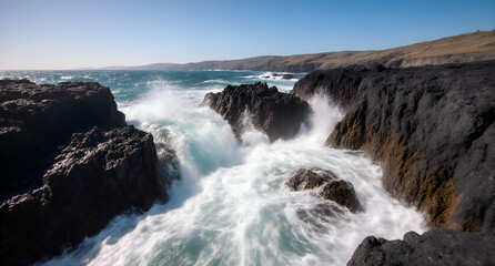 Coastal Rock Formations and Turbulent Water
