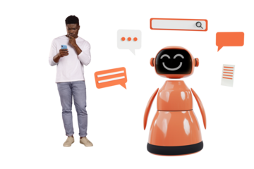 Composite artwork collage image picture of guy use smart phone chat gpt ai robot isolated on creative background