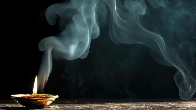 Ethereal Smoke Rising from a Traditional Oil Lamp