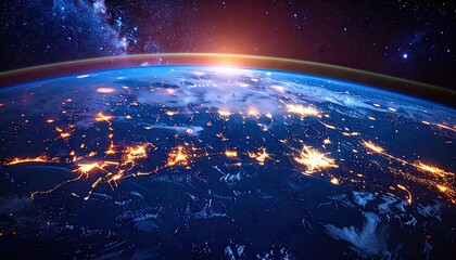 Earth at Sunrise from Space Showing City Lights