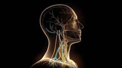 Intricate anatomical illustration of the human vagus nerve system in head and neck regions