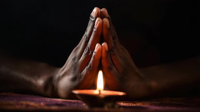 Spiritual Hands in Prayer with Candlelight Glow