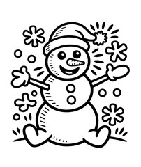 Snowman Wearing Santa Hat Doodle, a hand drawn vector doodle illustration of a snowman on Christmas day.

