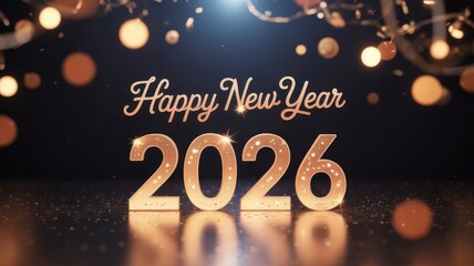Happy new year 2026 with golden numbers and bokeh lights