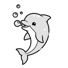 Vector Illustration of Dolphin Blowing Bubbles Cartoon Mascot Design.