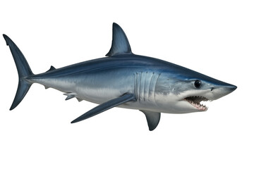 Fototapeta premium Mako shark in ocean, marine animal swimming, a dangerous predator isolated over a transparent background