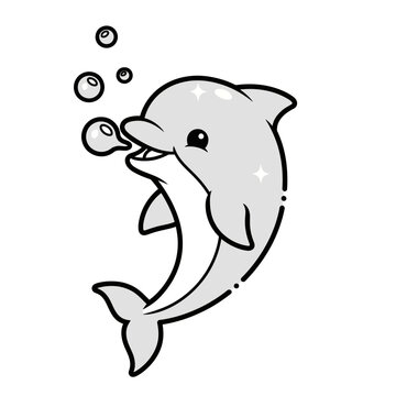 Vector Illustration of Dolphin Blowing Bubbles Cartoon Mascot Design.