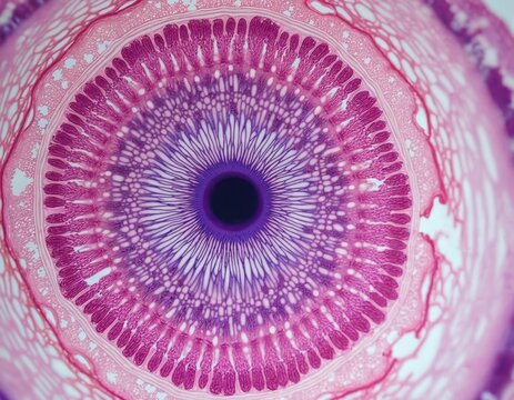 Histological photo shows human tissue under microscope. Epithelial tissue with connective tissue in laboratory. Microscopic view for healthy science researches. Study biology, microbiological