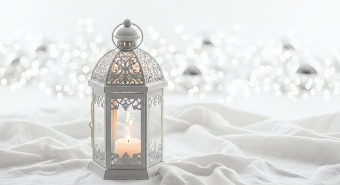 White Lantern Glow Festive candle with soft light, and winter decor magic.