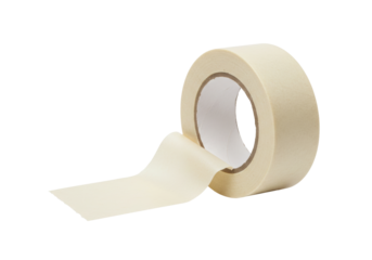 Isolated roll of beige masking tape, useful for painting, construction, or shipping purposes