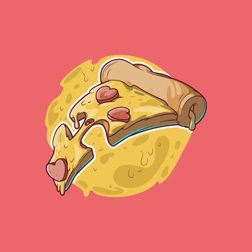 Cute Pizza Slice Splitting in Half with Heart Toppings vector illustration. Food, love, design concept.
