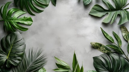 Tropical Greenery Background with Various Leaf Shapes and Textures