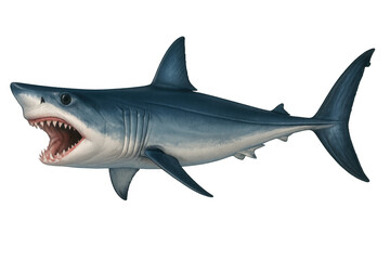 Fototapeta premium Mako shark illustration opening its mouth, creating a threatening predator animal concept. Transparent background