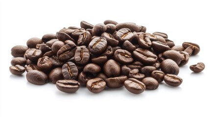 Fresh Roasted Coffee Beans Piled on a White Background