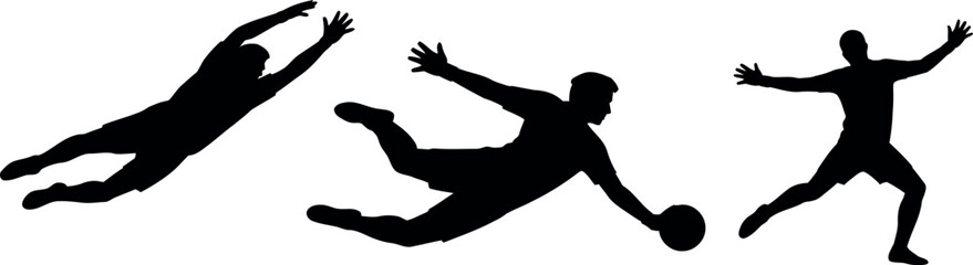 Silhouette of goalkeeper in action soccer football goalkeeper saves vector illustration
