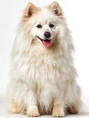 Fluffy white spitz on a white background