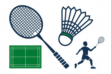 Dynamic badminton elements capture action and sport, perfect for athletic branding, health promotions, and active lifestyle content.