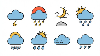 Dynamic weather icons showcasing sun, rain, clouds, and moon for forecasting and climate tracking