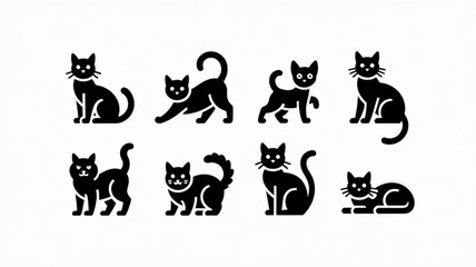 Charming collection of black cat icons showcasing various playful poses and sleek silhouettes for your creative projects.