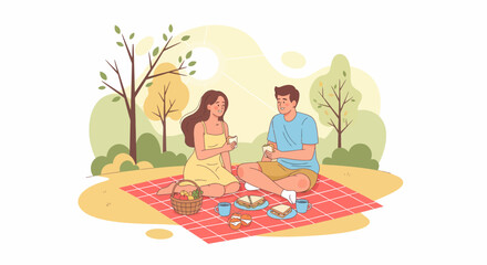 Young Couple Enjoying A Peaceful Picnic In The Park Together