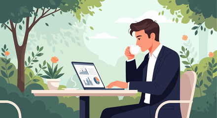 Young Entrepreneur Working Remotely In A Garden With Laptop