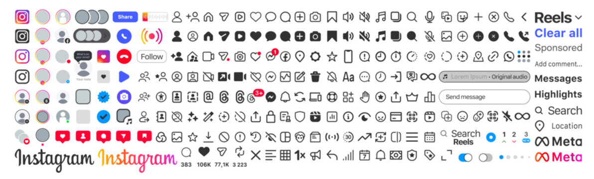 New Instagram icons set. Social media UI vector symbols on transparent background. UKRAINE, KYIV, 26 OCTOBER, 2025