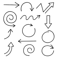 Black And White Seamless Sketchy arrow Elements, Line art, Pattern Sketch Style Isolated. Set Hand Drawn Doodle icon arrows And cursor Illustration In Engraving Style, scribble, strokes