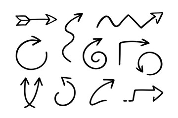 Black And White Seamless Sketchy arrow Elements, Line art, Pattern Sketch Style Isolated. Set Hand Drawn Doodle icon arrows And cursor Illustration In Engraving Style, scribble, strokes