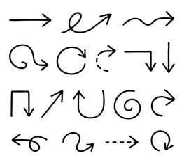 Black And White Seamless Sketchy arrow Elements, Line art, Pattern Sketch Style Isolated. Set Hand Drawn Doodle icon arrows And cursor Illustration In Engraving Style, scribble, strokes