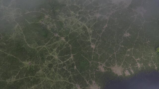 The view of the Dieng savanna from above is so beautiful with a little bit of mist, Wonosobo