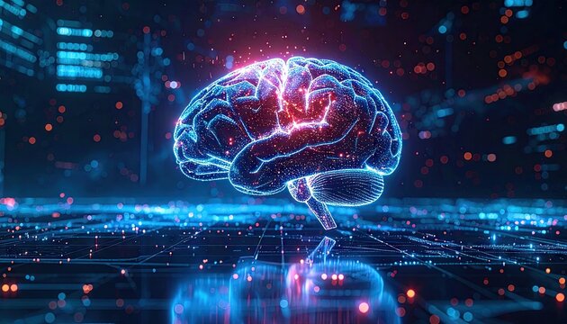 Glowing Digital Brain Network Abstract