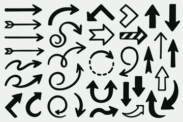 Black And White Seamless Sketchy arrow Elements, Line art, Pattern Sketch Style Isolated. Set Hand Drawn Doodle icon arrows And cursor Illustration In Engraving Style, scribble, strokes