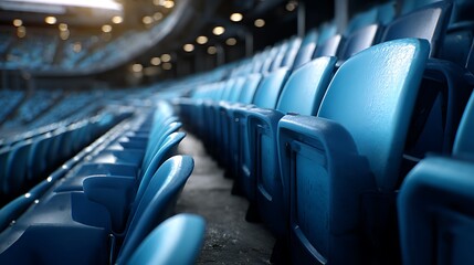 Obraz premium Empty Blue Stadium Seating Rows Awaiting Spectators for Sporting Events